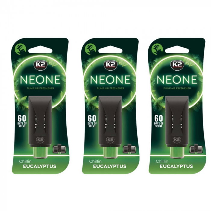 Pachet 3 x odorizant auto grila ventilatie Puf-Puf K2 NEONE EUCALIPT (Unisex) [1]