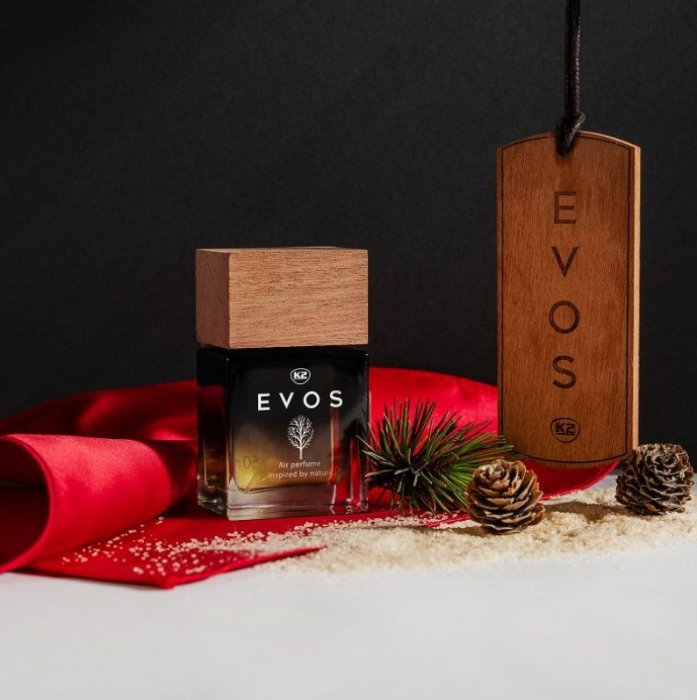 Pachet Complet Odorizant Auto K2 EVOS SPARTA: Pandantiv Lemn + Parfum Spray 50ml, Aromă Chypre (Grapefruit, Cedru, Mosc) [2]