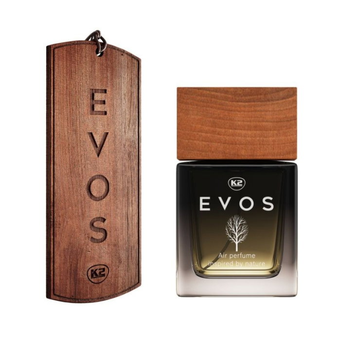 Pachet Complet Odorizant Auto K2 EVOS UNICORN: Pandantiv Lemn + Parfum Spray 50ml, Aromă Fructată (Piersică, Plumeria, Santal) [3]