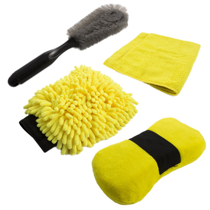 Set curățare auto Carguard - Lavetă, Mănușă, Burete Microfibră și Perie Jante (4 Piese) [2]