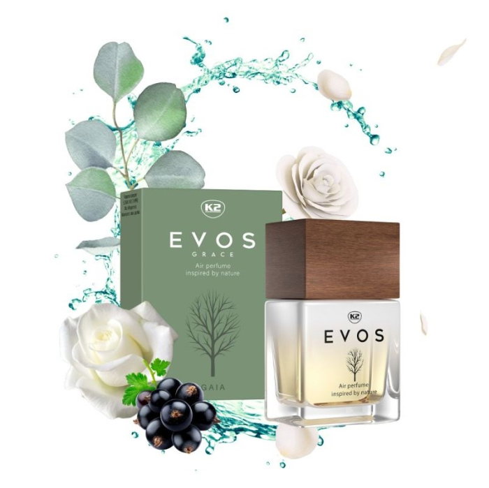Parfum Auto Spray K2 EVOS GRACE GAIA 50ml, Aromă Floral-Chypre (Coacăze Negre, Trandafir, Paciuli), Sticlă cu Dop de Lemn [3]