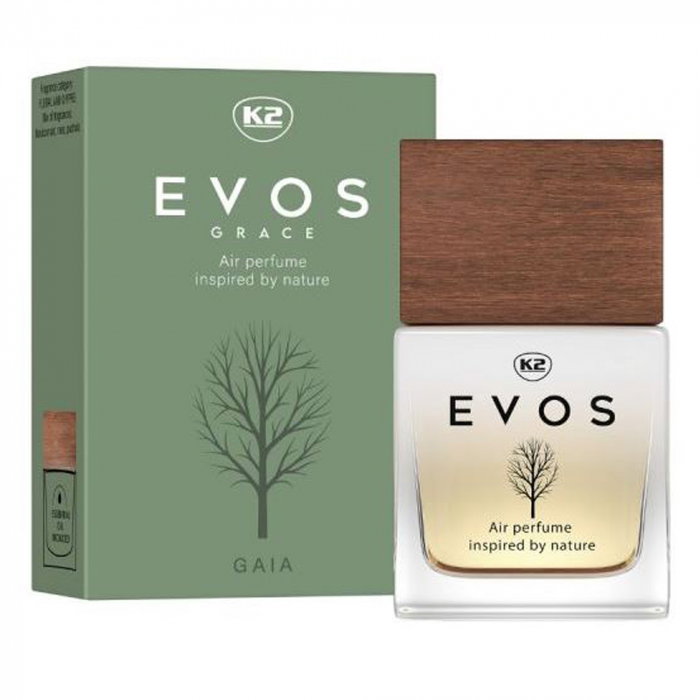 Parfum Auto Spray K2 EVOS GRACE GAIA 50ml, Aromă Floral-Chypre (Coacăze Negre, Trandafir, Paciuli), Sticlă cu Dop de Lemn [1]