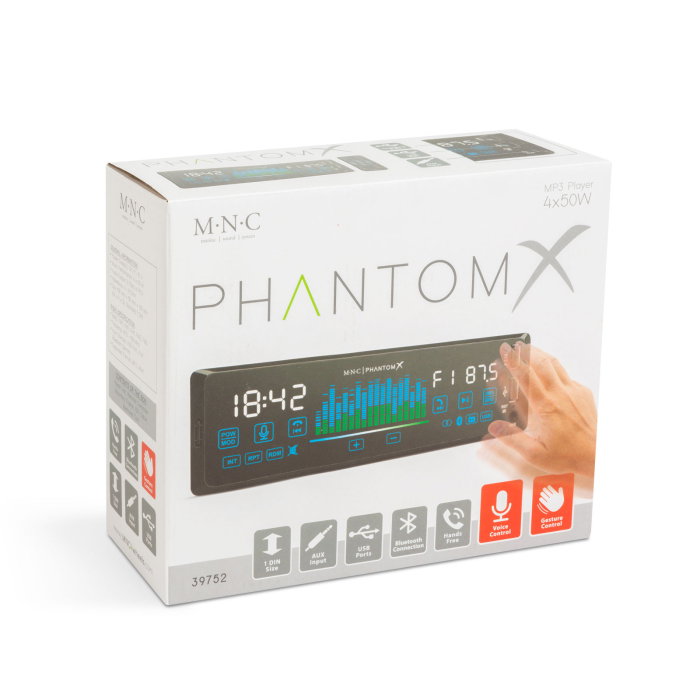 Player auto "PhantomX" - 1 DIN - 4 x 50 W - versiune gestuala - BT - MP3 - AUX - USB [9]