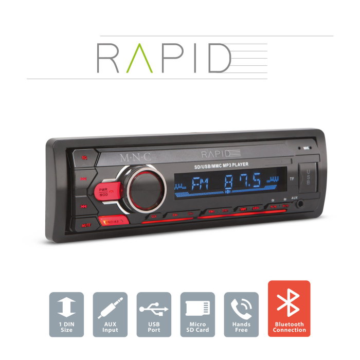 Player auto "Rapid" - 1 DIN - 4 x 50 W - BT - MP3 - AUX - SD - USB [1]