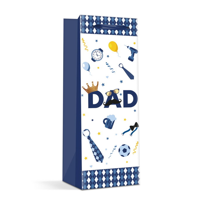 Pungă cadou pentru sticle bauturi, Blue Dad - hârtie rezistentă (36 x 12.7 x 8.3 cm) [1]