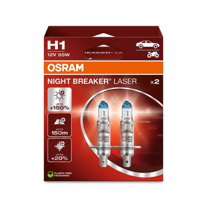 Set 2  bec halogen H1 Osram Night Breaker Laser NextGen +150% [1]