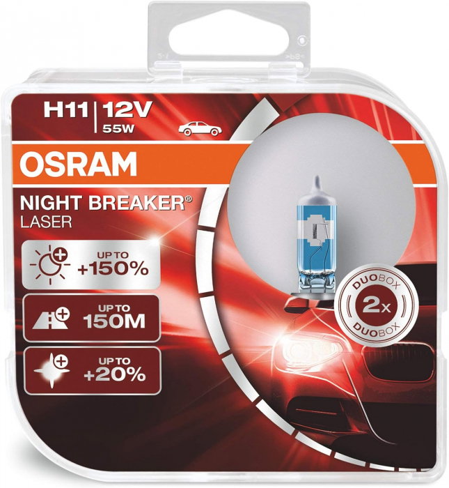 Set 2 becuri halogen H11 12V Osram Night Breaker Laser +150% [1]