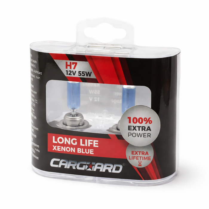 Set 2 Becuri Auto Halogen H7 Long Life, Intensitate +100%, Efect Alb Xenon, 12V, 55W, Sticla Quartz, Durata de Viata Extinsa [1]