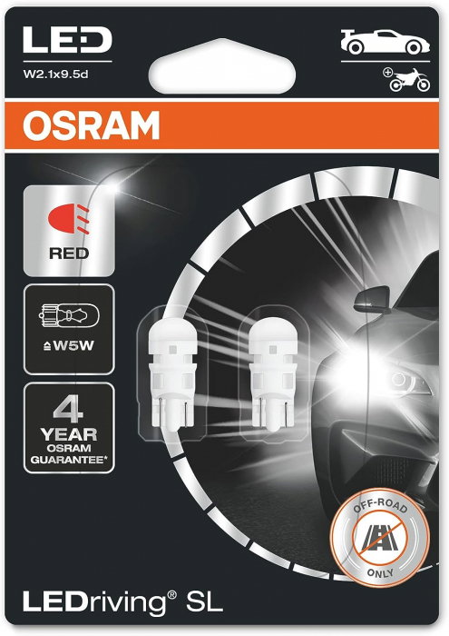 Set 2 becuri auxiliare LED W5W 12V Osram Red Blister 6000K [1]