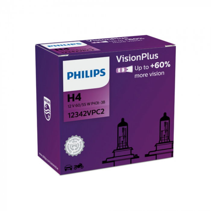 Set 2 Becuri Far H4 60/55W 12V Vision Plus (Cutie) Philips [1]