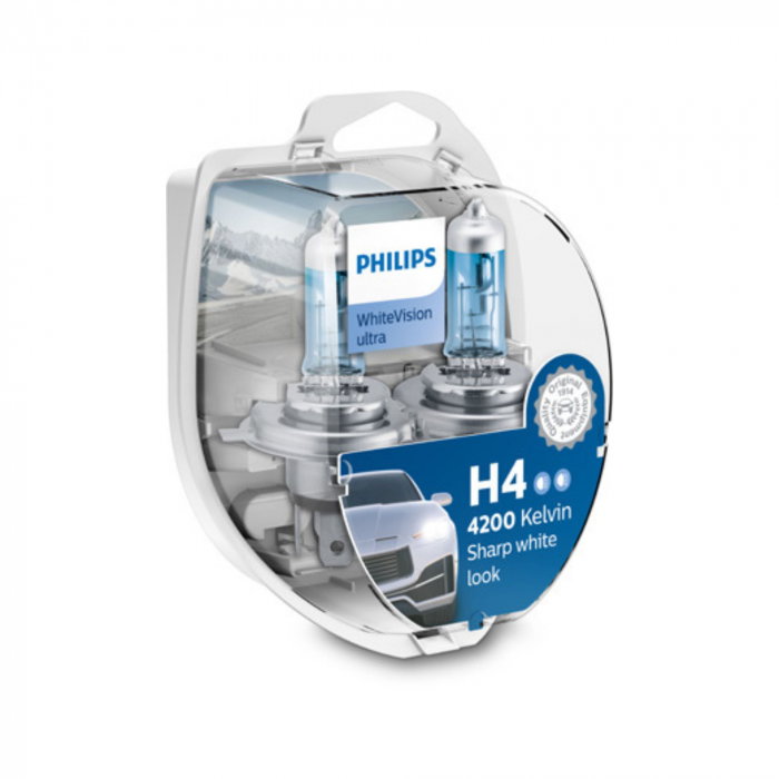 Set 2 Becuri Far H4/W5W P43T-38 60/55W 12V White Vision Ultra Philips [1]