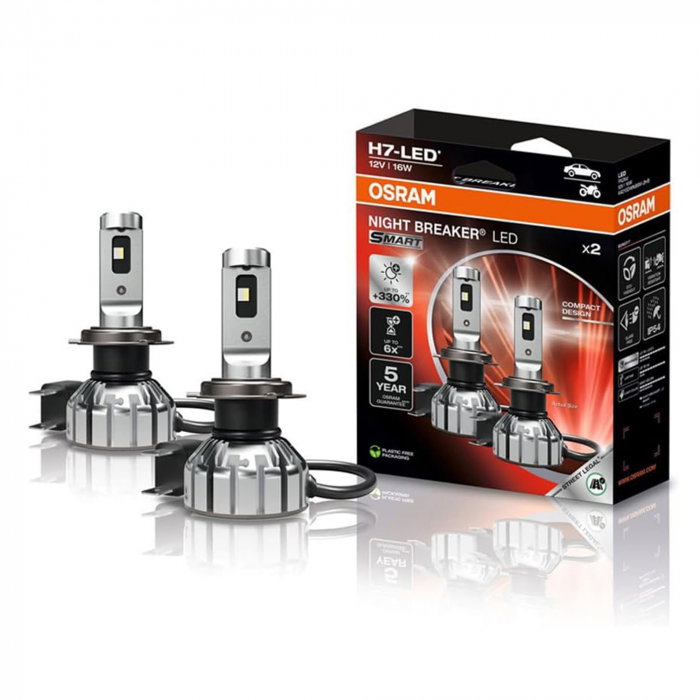 Set 2 H7 Osram Night Breaker Smart LED omologare RAR Street Legal +330% [1]