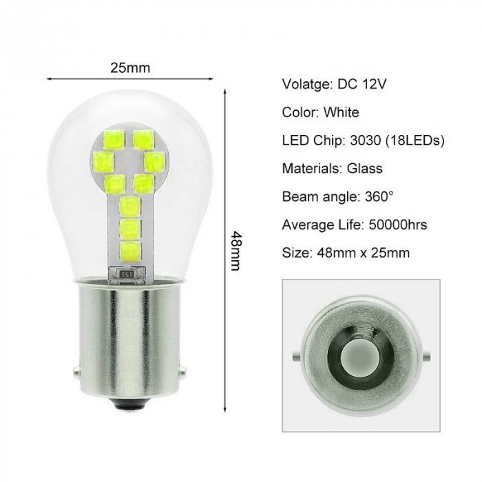 Set 2 LED P21/5W 18 SMD technology pentru semnalizare alb pur [2]