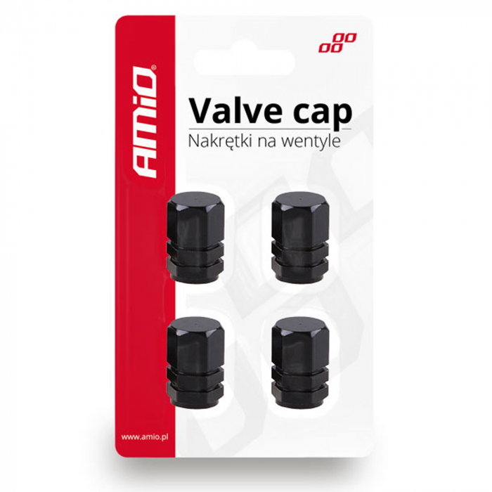 Set 4 capace Amio din aluminiu pentru ventil model hexagon negru [1]