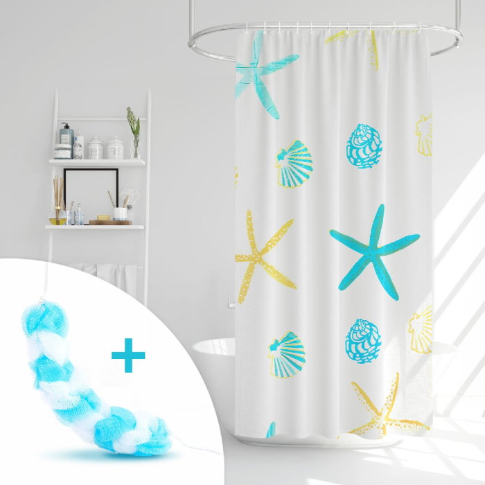 Set perdea de duș 180 x 180 cm - Inclus burete lung de baie, fără BPA [7]