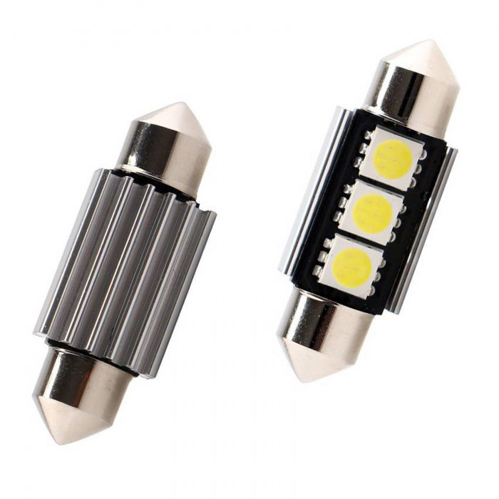 Set x 2 LED C5W 39 mm 3 SMD 5050 Chips Technology 6000K alb pur [1]