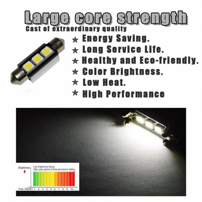 Set x 2 LED C5W 39 mm 3 SMD 5050 Chips Technology 6000K alb pur [2]
