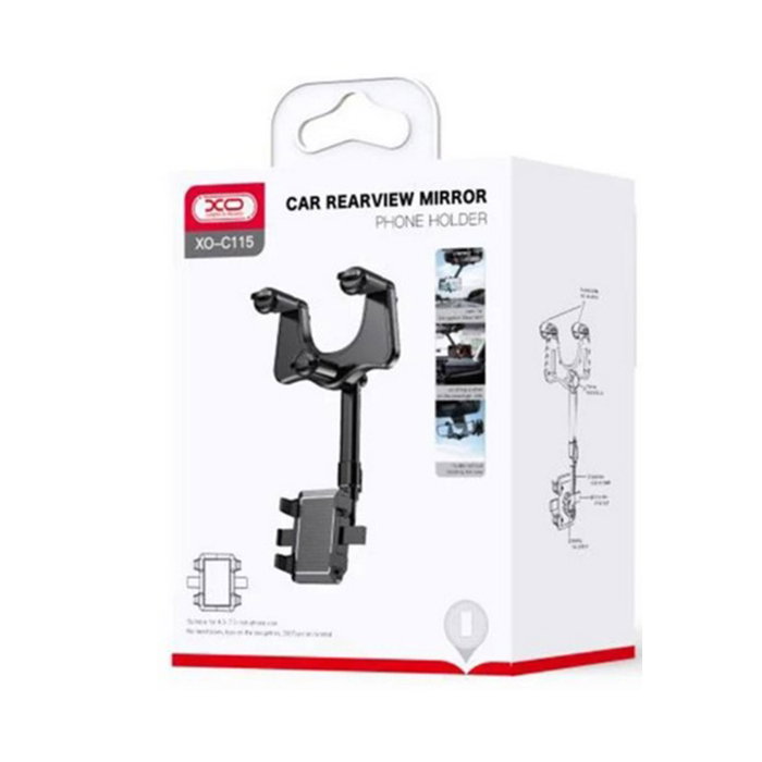 Suport Auto Prindere Oglinda Retrovizoare XO C115, Brat Ajustabil MultiAngle, Rotire 360 Grade, Universal, Negru, Stabilitate Ridicata [1]