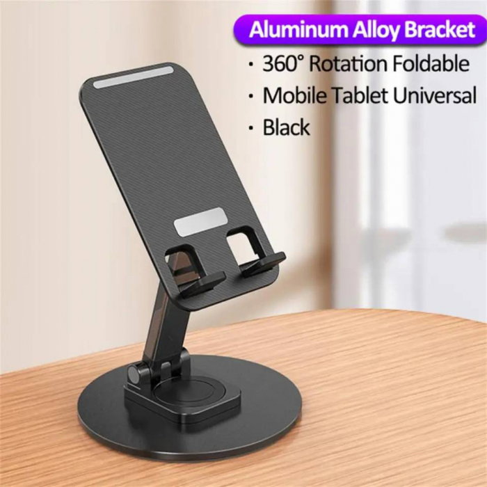 Suport birou pentru telefon/ tableta rotativ 360 aluminiu negru [3]
