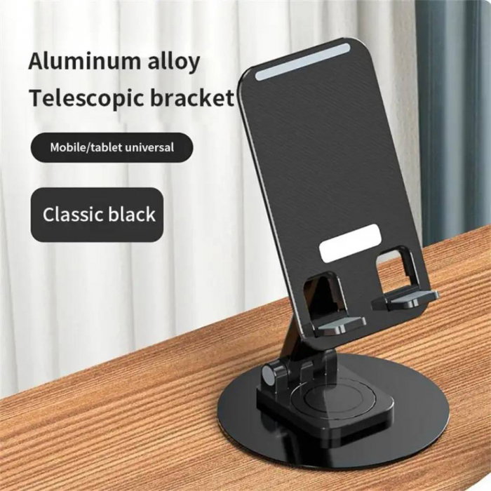 Suport birou pentru telefon/ tableta rotativ 360 aluminiu negru [5]