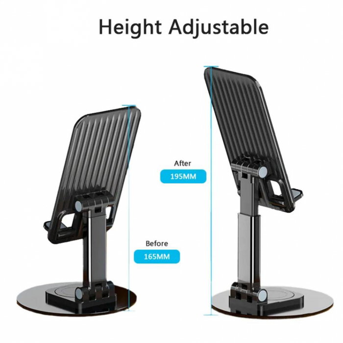 Suport birou pentru telefon/ tableta rotativ 360 aluminiu negru [2]