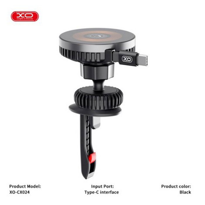 Suport Auto Magnetic cu Incarcare Wireless 15W XO CX024, Compatibil MagSafe, Prindere Grila Ventilatie, Rotire 360, Cablu Type-C Inclus, Negru [2]