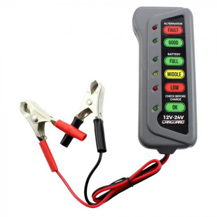 Tester de alternator si baterie/acumulator Carguard, afisare LED, pentru autoturisme/camioane, tensiune 12/24V [1]