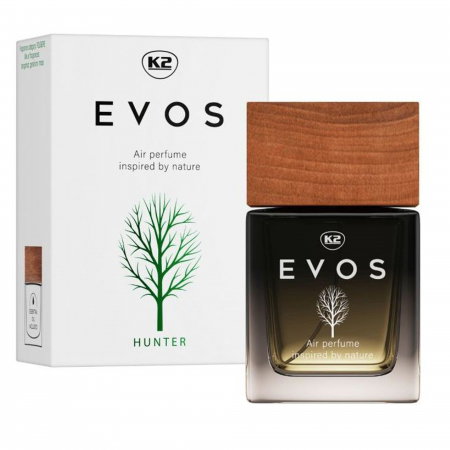 Parfum Auto - Parfum Auto Spray K2 EVOS HUNTER 50ml, Aromă Fougère (Bergamotă, Geranium, Mușchi), Sticlă cu Dop de Lemn