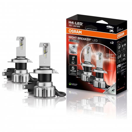 LED Omologat RAR - Set 2 H4 Osram Night Breaker Smart LED omologare RAR Street Legal +330%