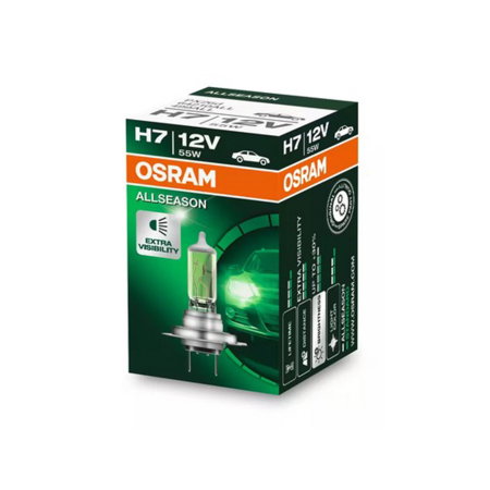 Electrica si Electronice Auto - Bec Halogen H7 Osram All Season 12V 55W - +30% Lumină, Tentă Galbenă (Anti-Ceață / Ploaie)