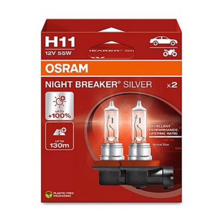 Electrica si Electronice Auto - Set 2 Becuri Halogen H11 Osram Night Breaker Silver (+100% Luminozitate)