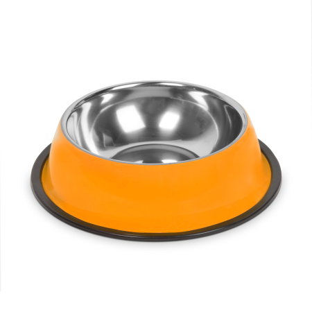 Casa si Gradina - Bol metalic Yummie pentru câini/ pisici - 18 cm, inox, portocaliu (Antiglisant)
