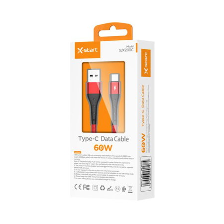 Branduri - Cablu Date si Incarcare Rapida X-Start USB-A la USB-C, 60W Fast Charge, 1 Metru, Model SJX200C, Nylon Impletit, Transfer 480 Mbps