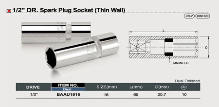 Capat cheie tubulara bujii 1/2, 16mm, perete subtire [1]