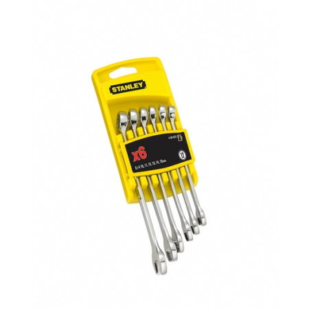 Set chei combinate (Chei fixe, inelare si combinate) - Cheie combinata STANLEYr cu panou lung cu finisaj cromat integral, 6 buc.