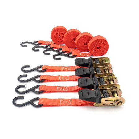 Sisteme tractare - Set 4 Chingi Ancorare cu Clichet Carguard - 4.5m x 25mm - 680kg (Total 2.7 Tone) - Moto, ATV, Remorcă - Certificat TUV/GS