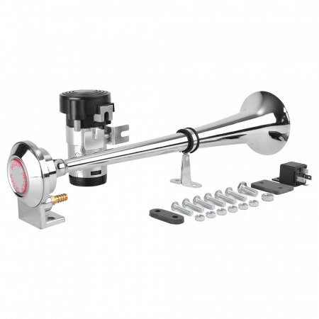 Claxon cromat cu compresor si 1 goarna, pentru camion, 24V, 1A [1]