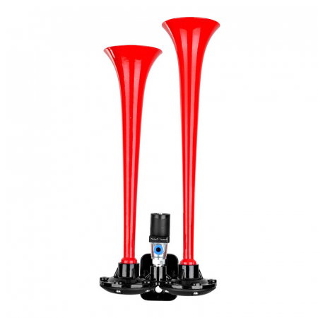 Claxon rosu cu 2 goarne, pentru camion, 24V, 1A [1]