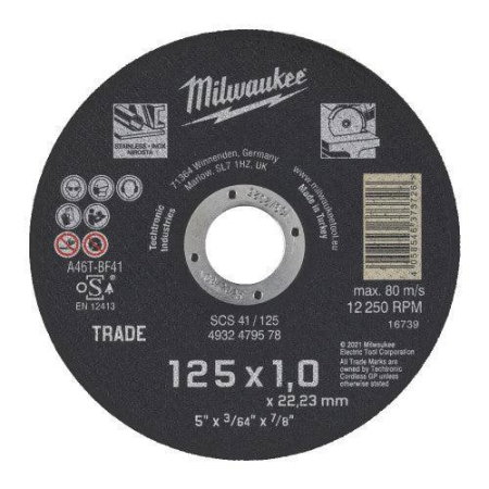 Taiere, gaurire si abrazive (Scule si echipamente service) - Disc abraziv pentru debitat metal Milwaukee SCS 125 x 1,0 x 22,22 mm