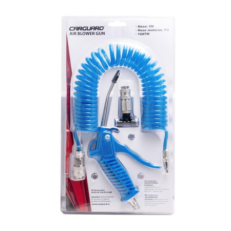 Kit Pistol Pneumatic Suflat Aer Carguard, Furtun Spiralat 5m (PU), Cupla Rapida "T", Presiune 10 ATM, Ideal Cabina Camion / Atelier [1]