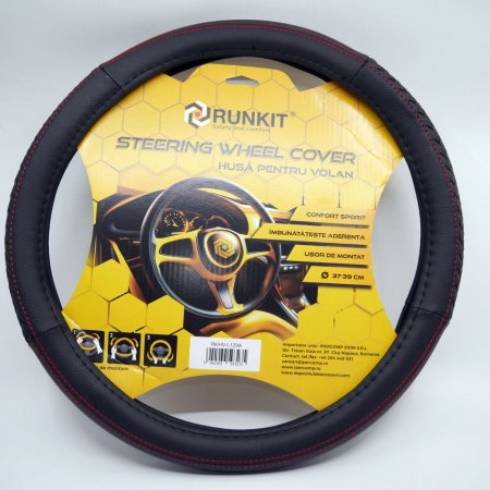 Accesorii Auto - Husa de volan piele sintetica RUNKIT Negru/Rosu (37-39 cm)