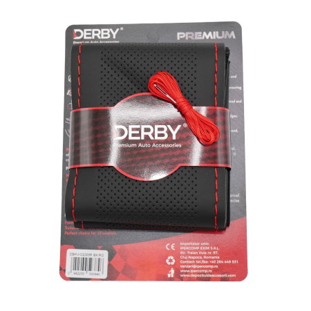 Accesorii Auto - Husa volan neagra cu ac si ata 160 gr, cusatura rosie DERBY