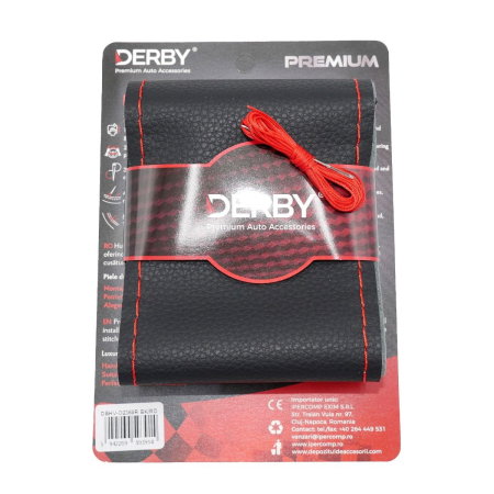 Accesorii Auto - Husa volan neagra cu ac si ata 80 g, cusatura rosie DERBY