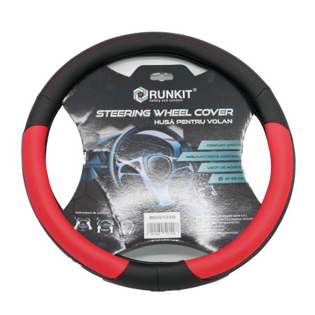 Accesorii Auto - Husa volan piele sintetica Negru/Rosu (37-39 CM)