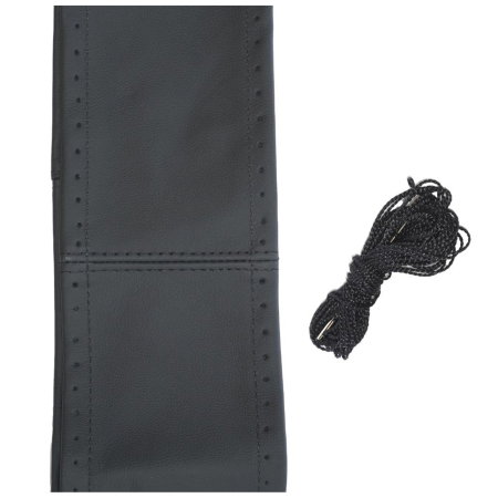 Huse Auto - Husă Volan Umbrella cu Snur - Piele Naturală, Negru, 42-43 cm (Cusătură)