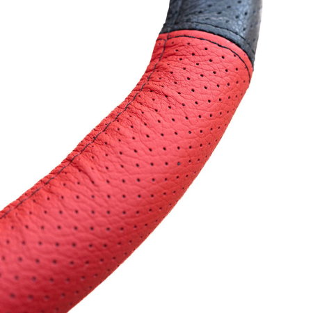 Husă Volan Umbrella Piele Naturală Perforată - Negru/Roșu, 37-39 cm [1]