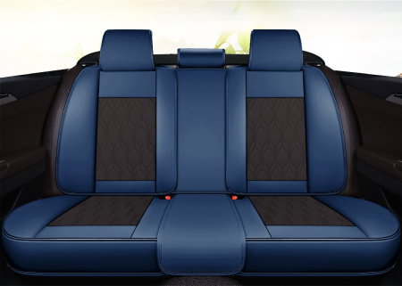 Huse auto premium 5 locuri Carguard Deluxe piele ecologica perforata - albastru inchis - negru [2]
