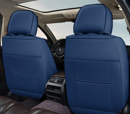 Huse auto premium 5 locuri Carguard Deluxe piele ecologica perforata - albastru inchis - negru [3]