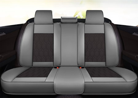 Huse auto premium 5 locuri Carguard Deluxe piele ecologica perforata - gri - negru [4]