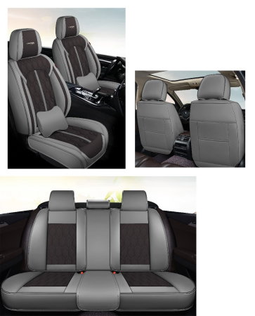Huse auto premium 5 locuri Carguard Deluxe piele ecologica perforata - gri - negru [1]